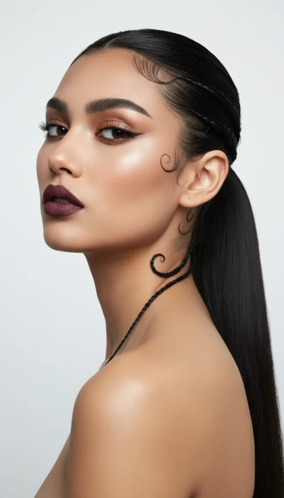 Sleek High Ponytail With Baby Braids Along the Edges