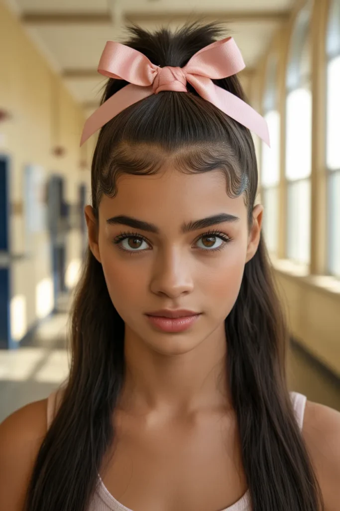 Sleek High Ponytail With a Ribbon Wrap