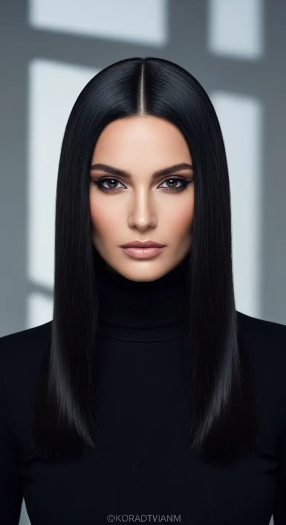 Sleek Middle Part Straight Hair For Oval Shaped Face