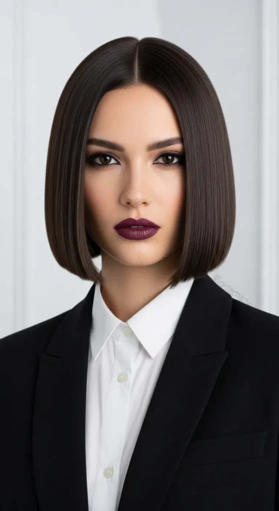 Sleek Straight Bob With Blunt Ends For Oval Shaped Face