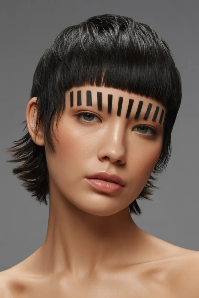 Sleek-Textured Shag with Blunt Micro Bangs