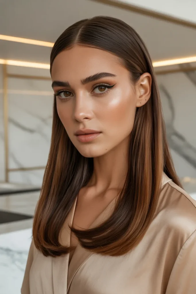 Sleek and Straight California Brunette With Center Part