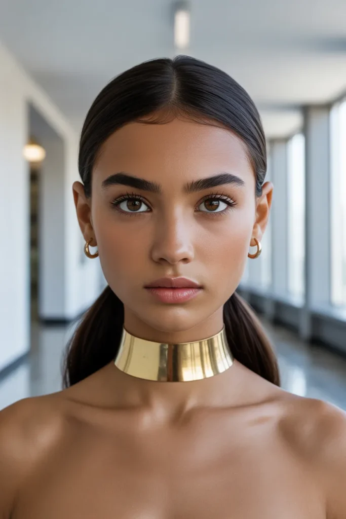 Slicked-Back Low Ponytail With Gold Cuff