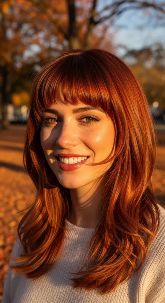 Soft Mullet with Bottleneck Bangs and Copper Tones