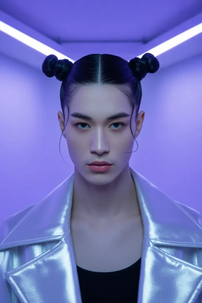 Space Bun Updo – The Boldest Experiment in Korean Hairstyles for Men