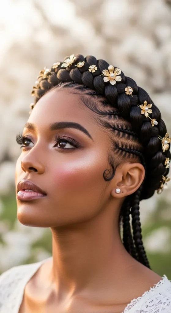 Swirl Cornrows With Braided Crown Halo