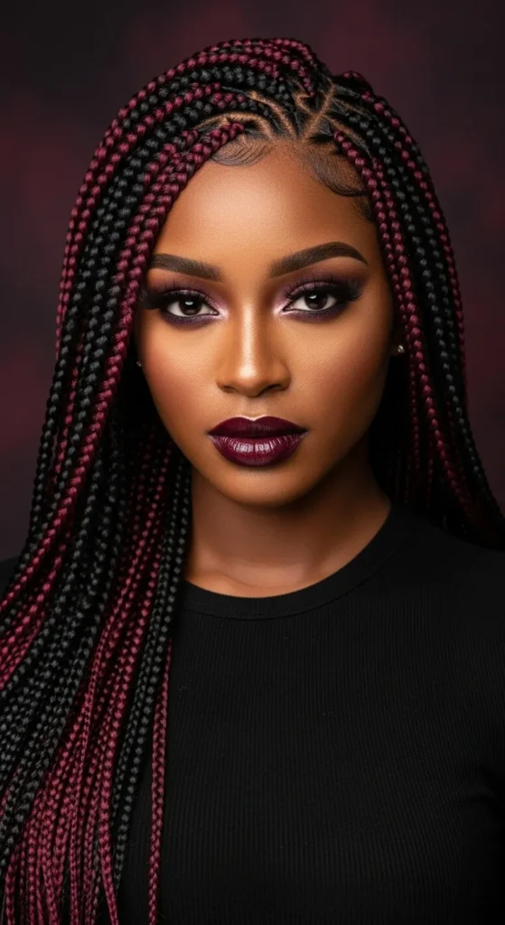 Swirl Cornrows With Burgundy and Black Tones