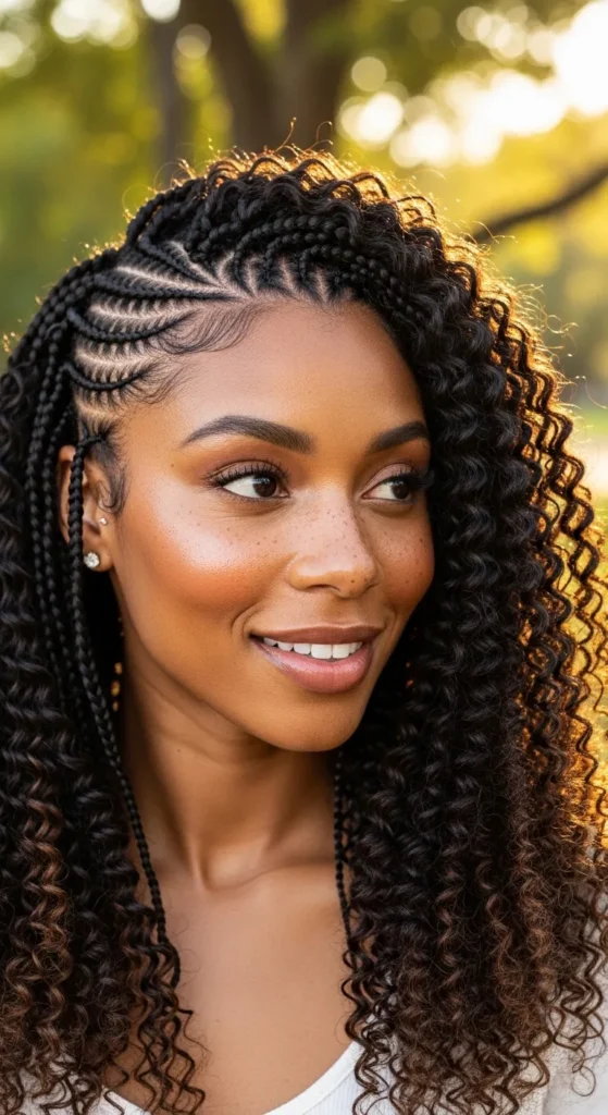 Swirl Cornrows With Curly Ends Left Out