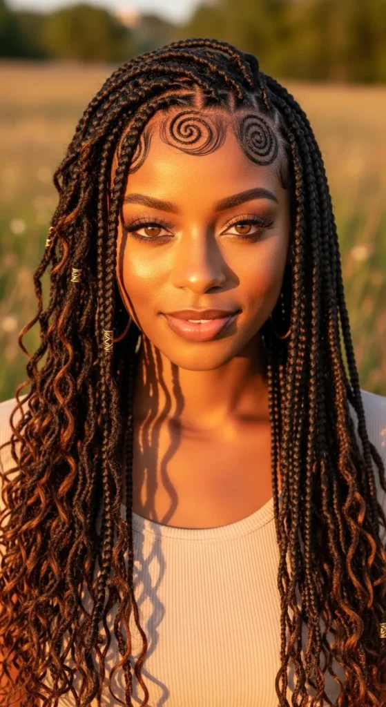 Swirl Cornrows With Flowing Butterfly Locs Finish