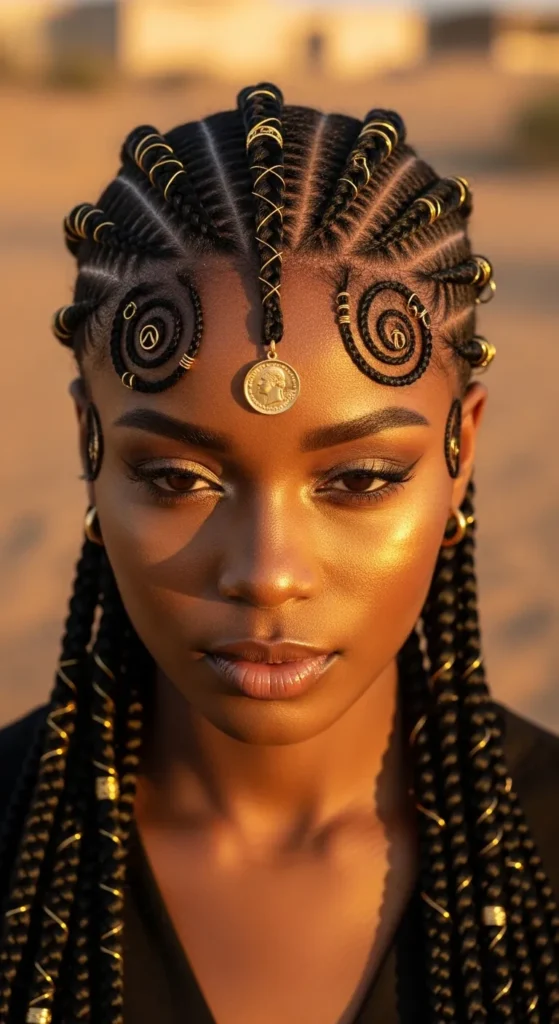 Swirl Cornrows With Fulani-Inspired Accessories