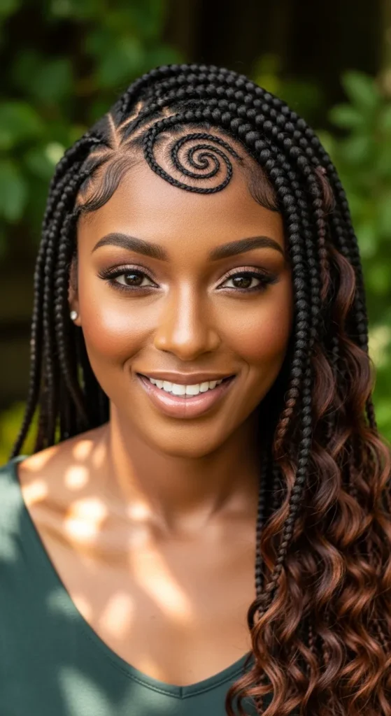 Swirl Cornrows With Goddess Locs Combo