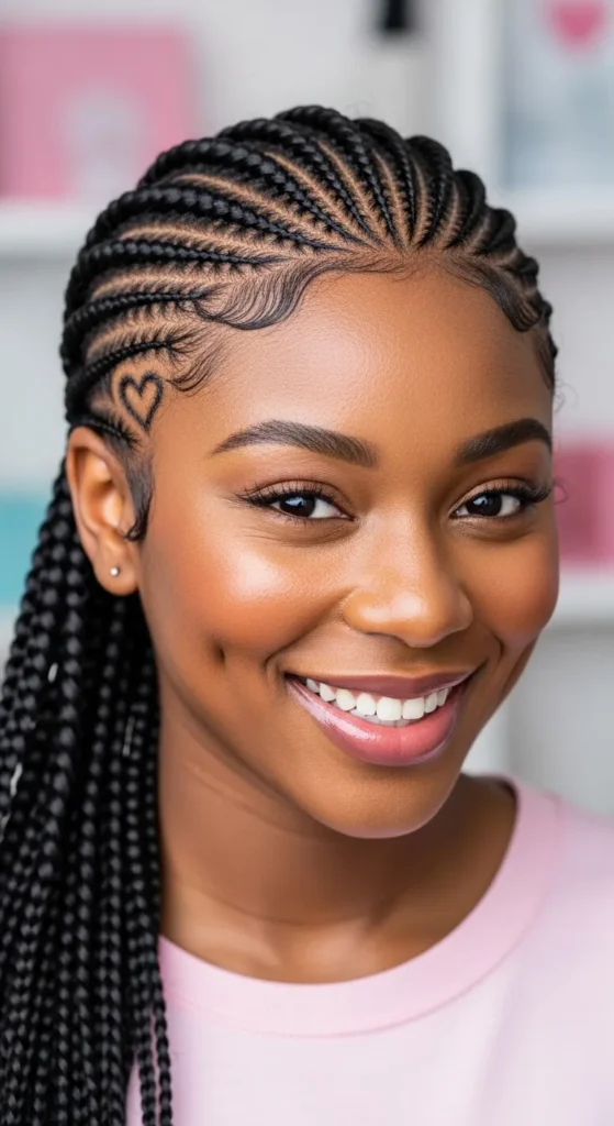 Swirl Cornrows With Heart-Shaped Design Detail