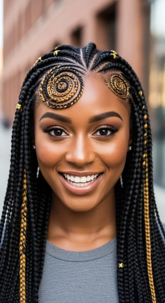 Swirl Cornrows With Highlighted Color Braids