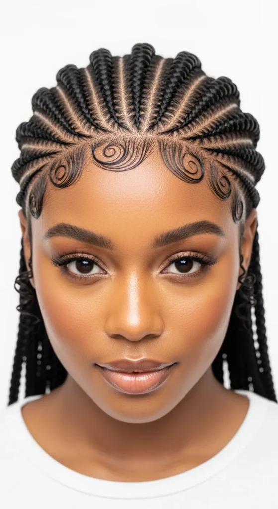Swirl Cornrows With Lace Front Illusion