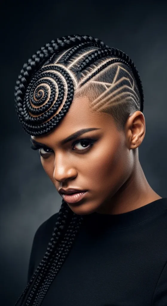 Swirl Cornrows With a Shaved Side Design
