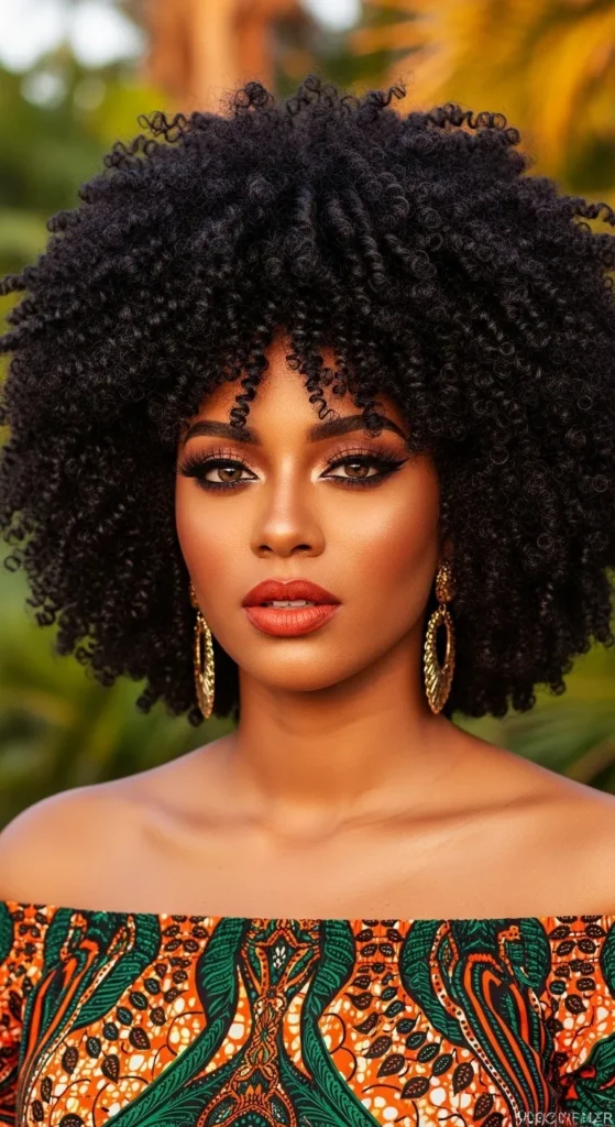 Textured Afro With Defined Coils For Oval Shaped Face