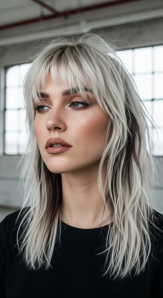 Textured Soft Mullet with Wispy Fringe and Dark Roots