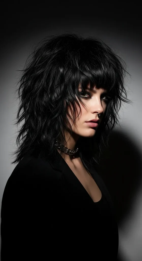 Textured Wavy Wolf Cut with Choppy Bangs
