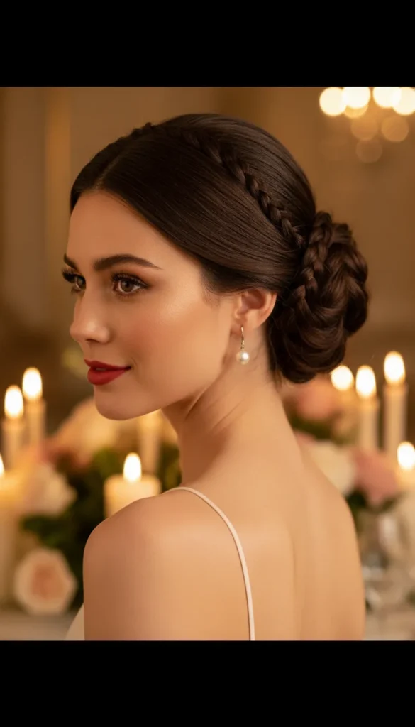 Twisted Updo With Baby Braids Detailing Around the Bun