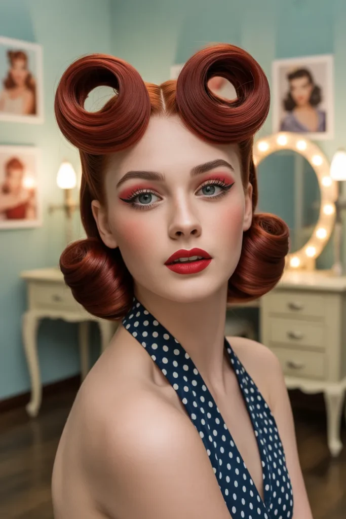 Vintage Pin-Up Rolls Birthday Hairstyle With Victory Rolls