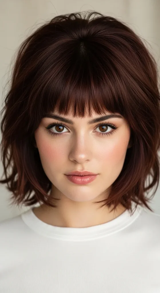 Voluminous Short Wolf Cut with Curtain Bangs