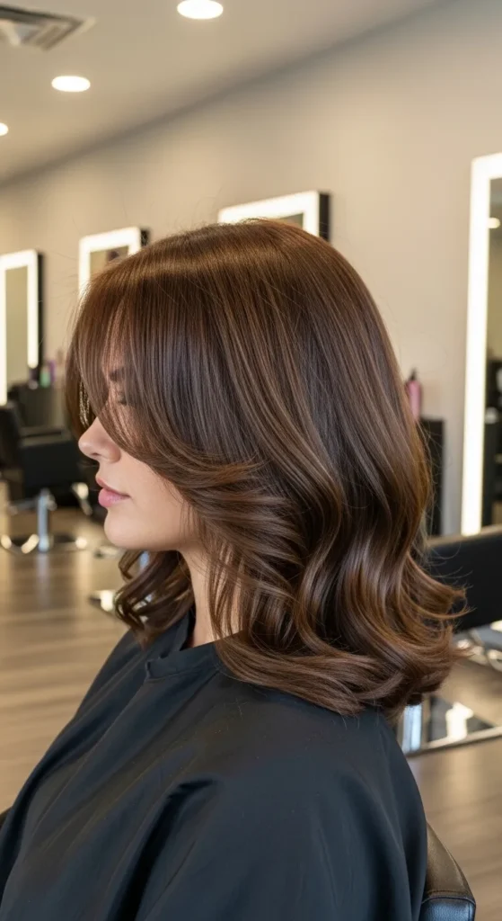 Voluminous Wavy Wolf Cut with Side-Swept Bangs