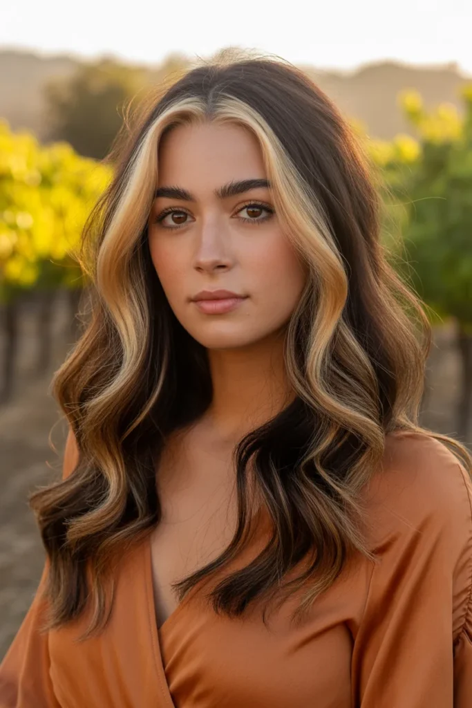 Warm Chocolate California Brunette With Money Piece Highlights