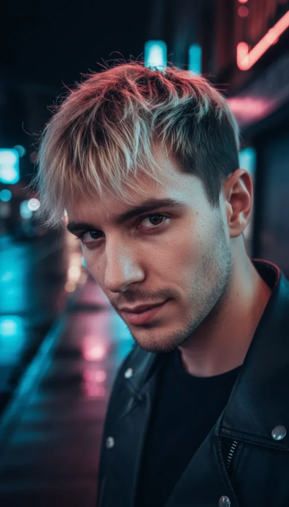 Wolf Cut Men with Bleached Tips and Punk-Inspired Style