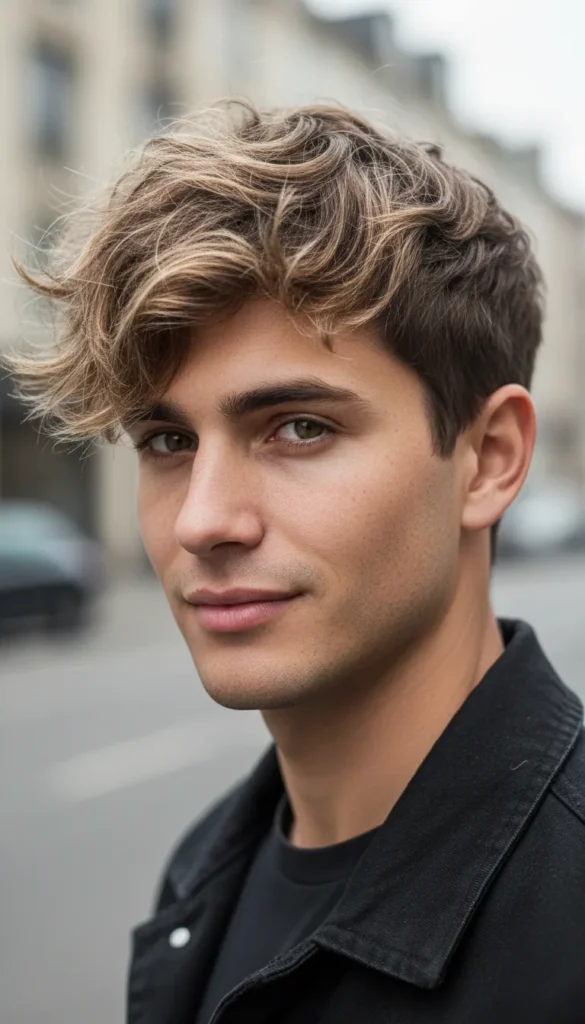 Wolf Cut Men with Blonde Highlights and Messy Layers