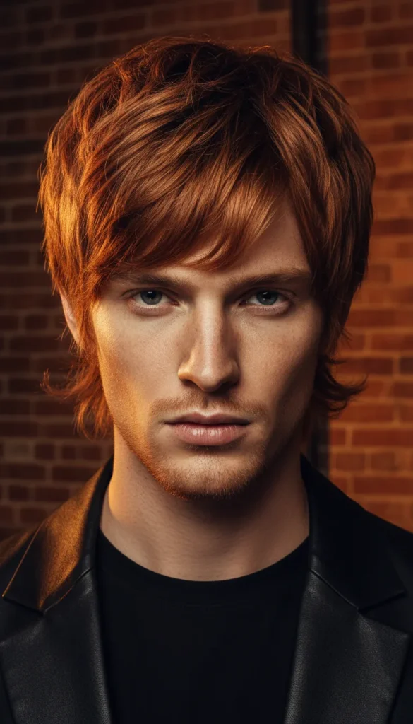 Wolf Cut Men with Copper Red Tones and Edgy Layers