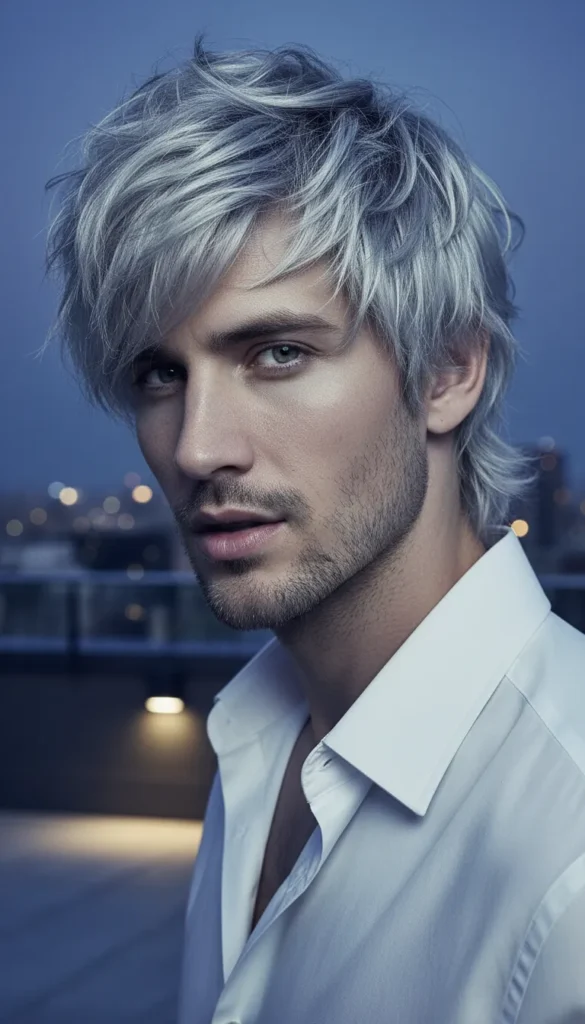 Wolf Cut Men with Gray Silver Tones and Modern Edge