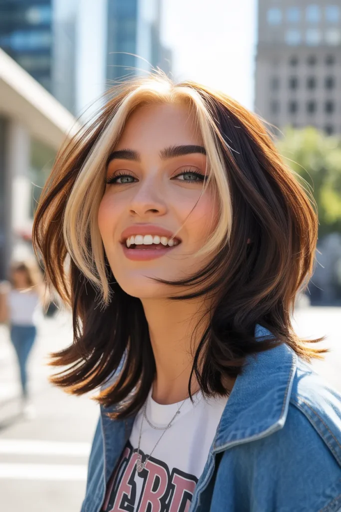 Youthful Layered Haircut With Money Piece Color