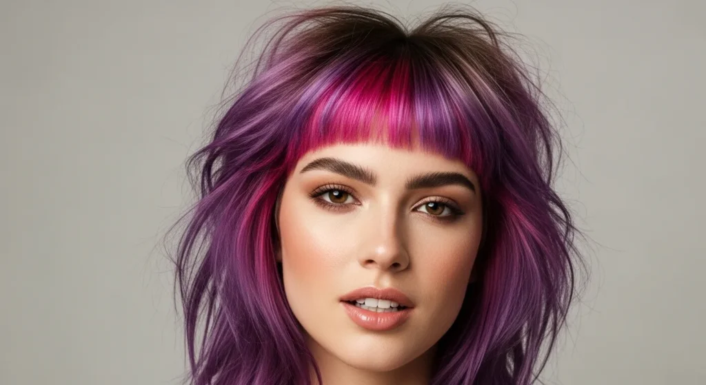 wolf cut with colored bangs