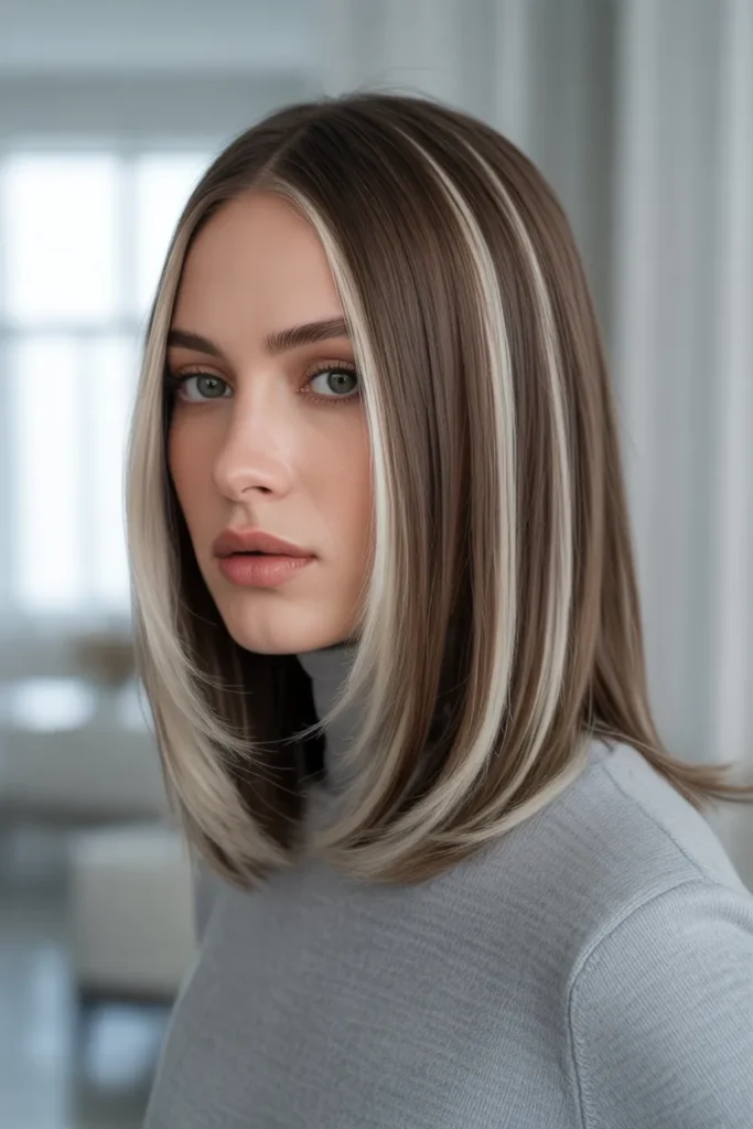 Ash Blonde Streaky Highlights on Medium Brown Hair