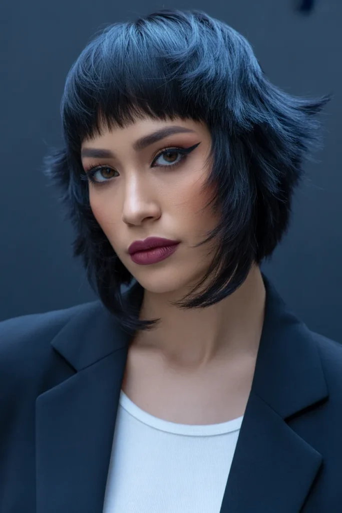 Black Wolf Cut With Straight Sleek Layers for a Bold Look