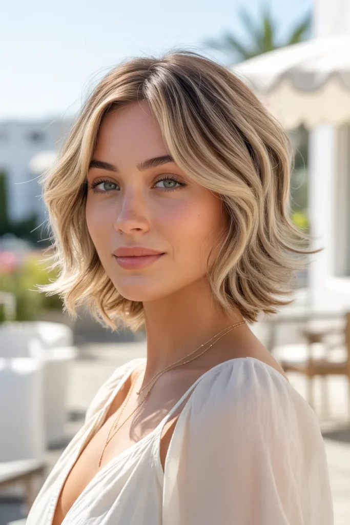 Blonde Balayage Medium Shag Haircut With Wispy Ends