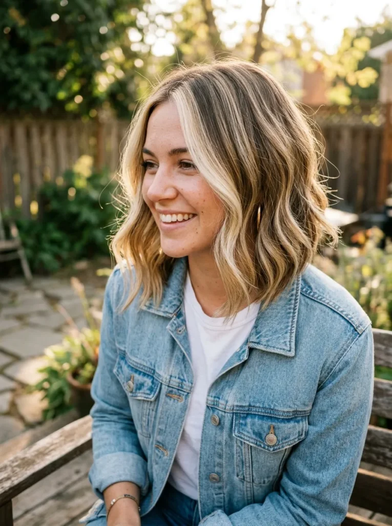 Blonde Highlighted Angled Bob