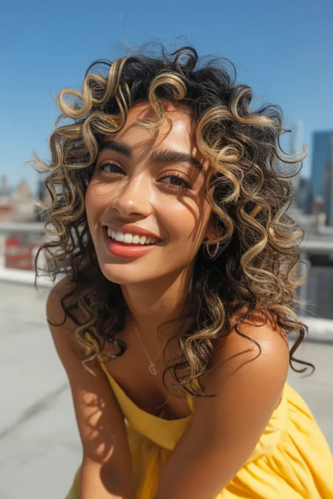 Blonde Streaky Highlights on Naturally Curly Hair