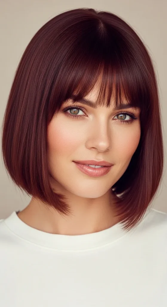 Blunt Bob Hairstyles Wispy Bangs for Round Faces