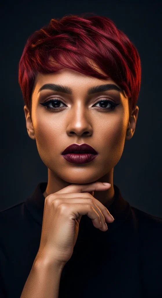 Bold Cherry Pixie Cut for the Woman Who Fears Nothing