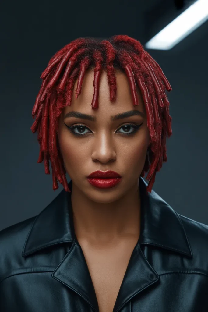 Bold Red Loc Styles Short Hair With Blunt Cut Ends