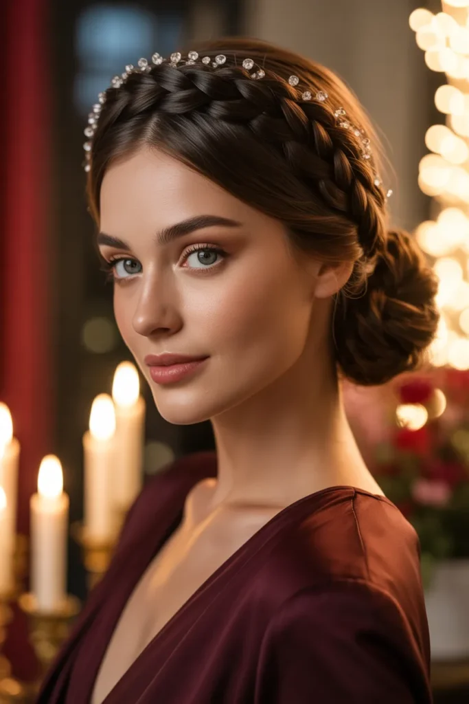 Braided Crown Updo for a Goddess-Level Date Night