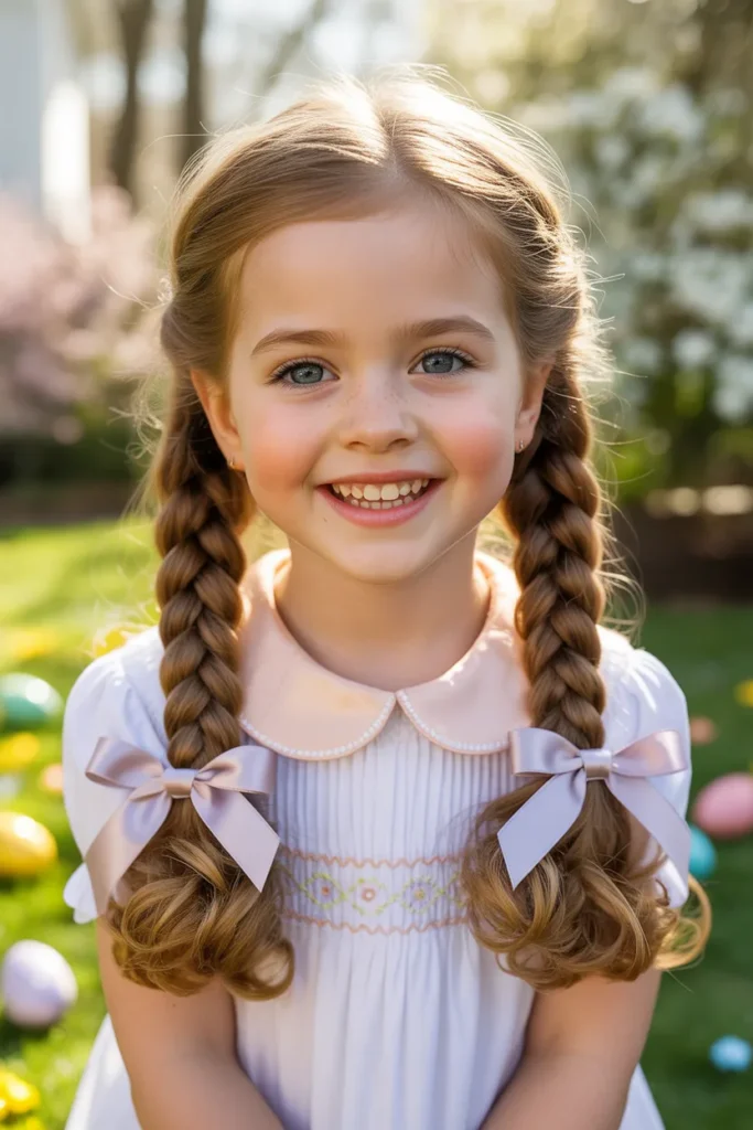 Braided Pigtails with Ribbon