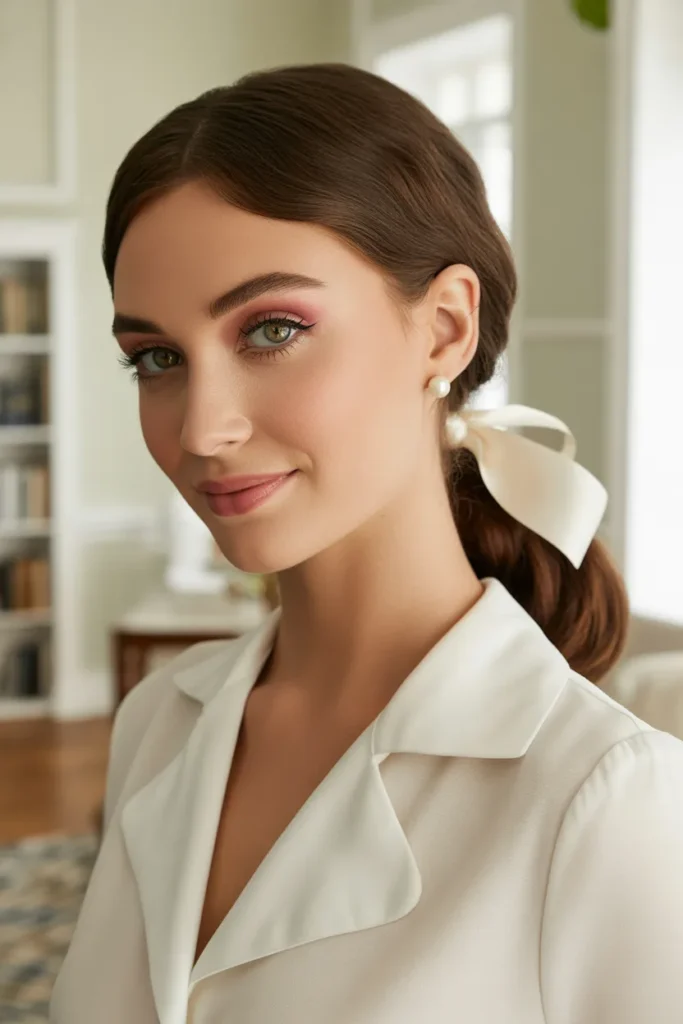 Brunette Hair With Soft Ribbon Bow Detail