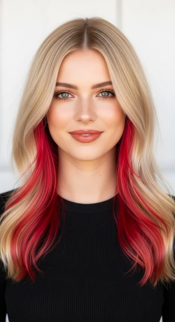 Cherry Red Money Piece on Blonde for Maximum Contrast