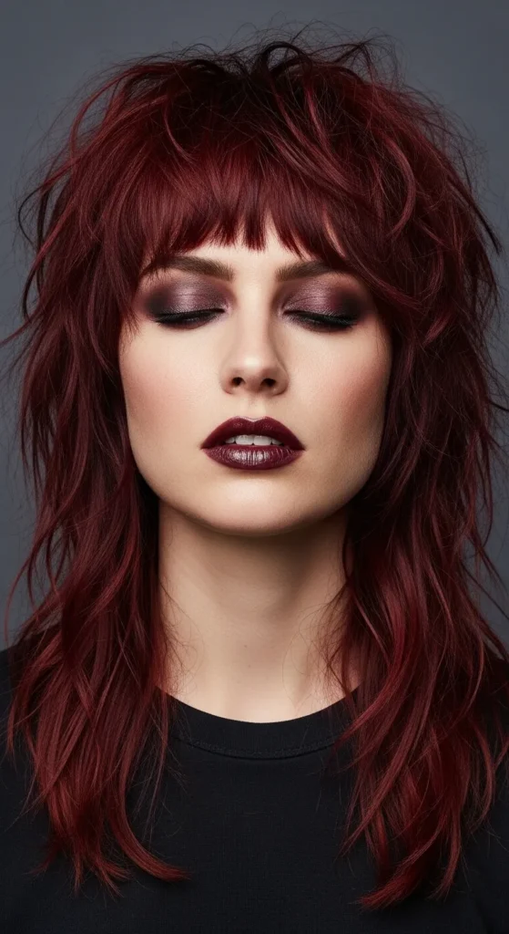 Cherry Red Shag Haircut With Maximum Texture and Attitude