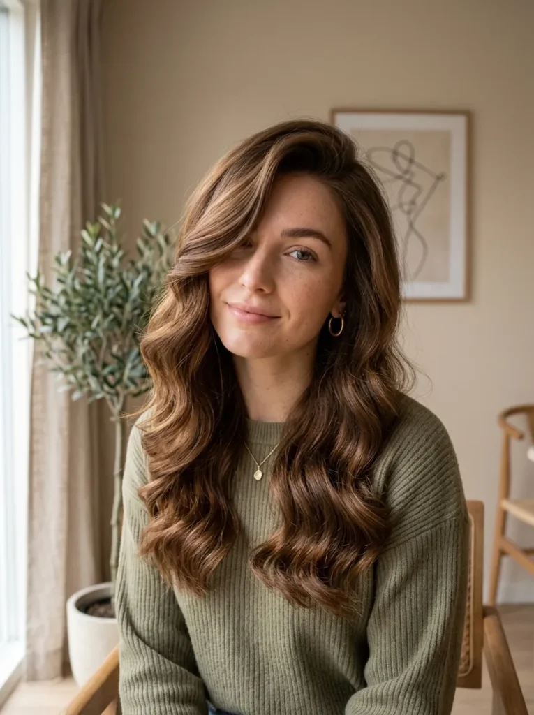 Chestnut Side Part Waves