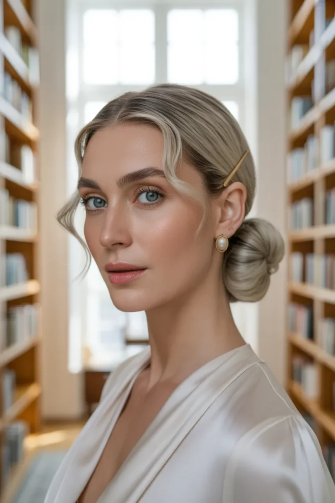 Chic Blonde Chignon With Face-Framing Pieces for Old Money Class