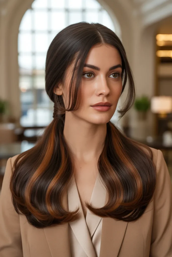 Chocolate Brown Streaky Highlights for Rich Depth