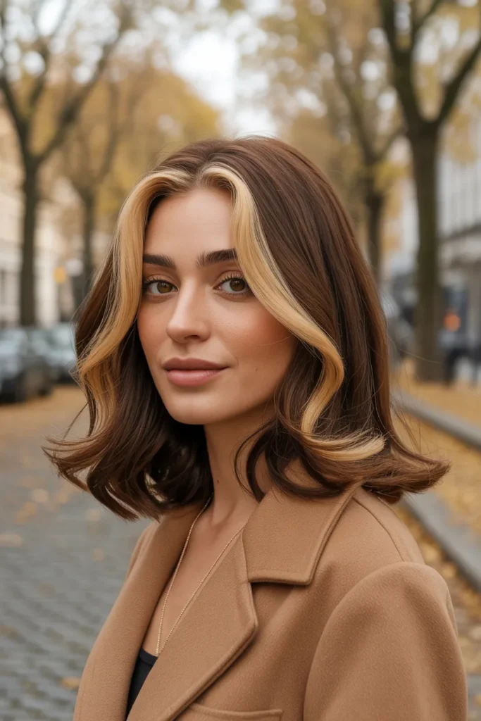 Chunky Blonde Highlights on Brown Base for Old Money Vibes